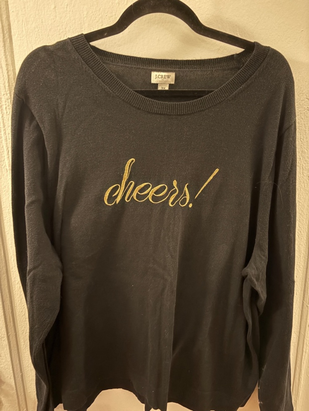 J.Crew Black Sweater with Gold "cheers!" Script - perfect for the holidays!